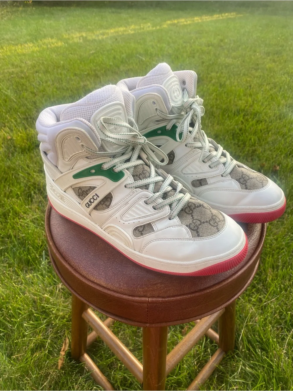 Authentic Gucci Basket High White Demetra Red Men’s Sneakers – EU Size 38